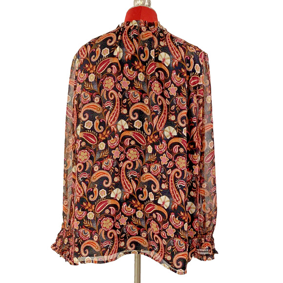 Loft Boho Peasant Style Blouse Size XL Sheer Multicolor Mod Paisley Casual Top - Picture 6 of 13